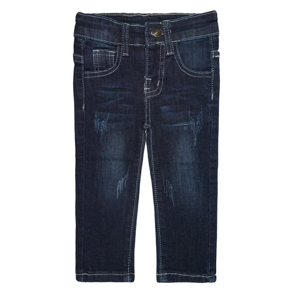 KIDSCOOL SPACE Baby Little Boys Girls Jeans,Ripped Soft Stretchy Thin Denim Summer Pants,Deep Blue,12-18 Months