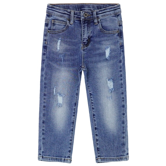 KIDSCOOL SPACE Baby Little Boys Jeans,Elastic Band Inside Straight Fit Ripped Denim Pants,Light Blue,3-4 Years