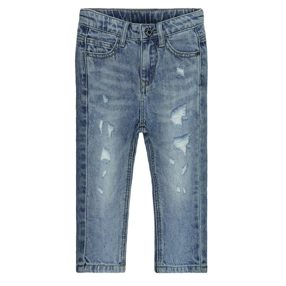 KIDSCOOL SPACE Baby Little Boys Jeans,Elastic Band Inside Straight Fit Ripped Denim Pants,Light Blue,5-6 Years