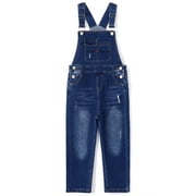 KIDSCOOL SPACE Baby Little Boys Slim Fit Jeans,Toddler Ripped Bib Pocket Fashion Denim Overalls,Deep Blue,2-3 Years