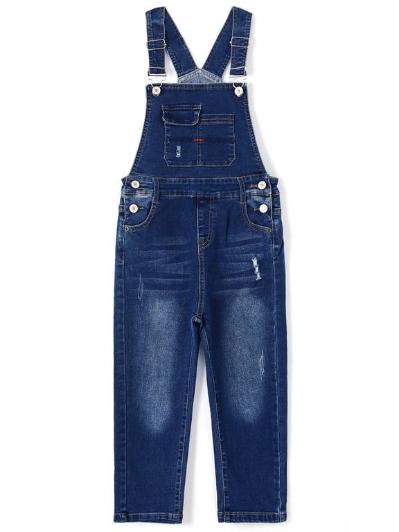 Baby Little Boys Slim Fit Jeans,Toddler Ripped Bib Pocket Fashion Denim Overalls,Deep Blue,2-3 Years