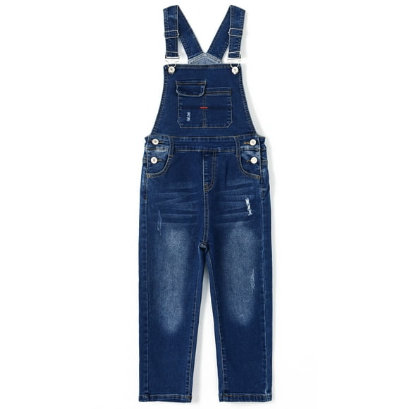 Baby Little Boys Slim Fit Jeans,Toddler Ripped Bib Pocket Fashion Denim Overalls,Deep Blue,6-9 Months