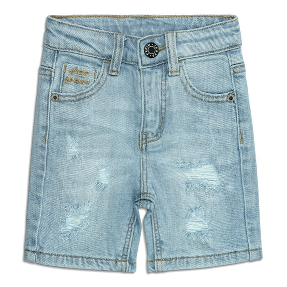KIDSCOOL SPACE Baby Little Boys Summer Denim Shorts, Ripped Soft Elastic Band Inside Half Jean Pants,3-4 Years