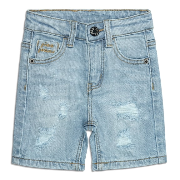 KIDSCOOL SPACE Baby Little Boys Summer Denim Shorts, Ripped Soft Elastic Band Inside Half Jean Pants,6-7 Years