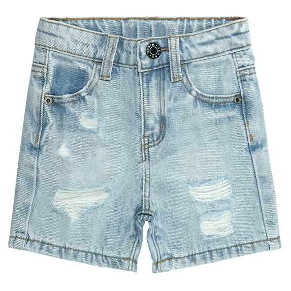 KIDSCOOL SPACE Baby Little Boys Summer Denim Shorts, Ripped Soft Elastic Band Inside Half Jean Pants,Light Blue,12-18 Months