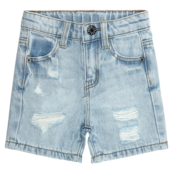 KIDSCOOL SPACE Baby Little Boys Summer Denim Shorts, Ripped Soft Elastic Band Inside Half Jean Pants,Light Blue,12-18 Months