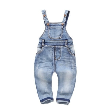 KIDSCOOL SPACE Baby & Little Boys/girls Water Washed Ripped Soft Denim Overalls,12-18 Months,Light Blue