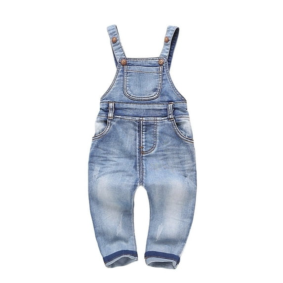 KIDSCOOL SPACE Baby & Little Boys/girls Water Washed Ripped Soft Denim Overalls,12-18 Months,Light Blue