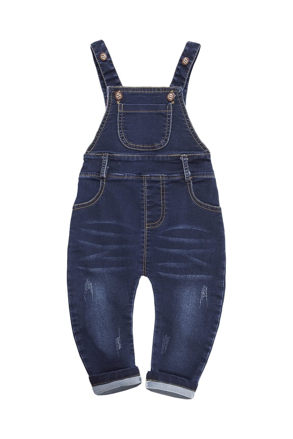 Baby & Little Boys/girls Water Washed Ripped Soft Denim Overalls,2-3 Years,Deep Blue