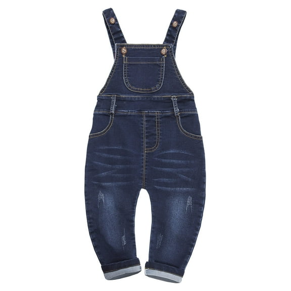 KIDSCOOL SPACE Baby & Little Boys/girls Water Washed Ripped Soft Denim Overalls,3-4 Years,Deep Blue