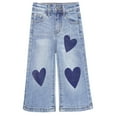 thumbnail image 1 of KIDSCOOL SPACE Baby Little Girl Jeans, Heart Printed Wide Leg Flared Hem Denim Pants,Light Blue,2-3 Years, 1 of 6