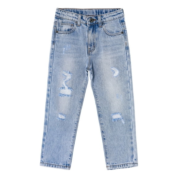 KIDSCOOL SPACE Baby Little Girls Boys Jeans,Elastic Band Inside Ripped Fashion Denim Pants,18-24 Months