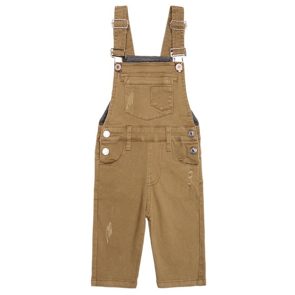 KIDSCOOL SPACE Baby Little Girls Canvas Overalls,Toddler Boys Ripped Holes Casual Workwear,Deep Khaki,12-18 Months