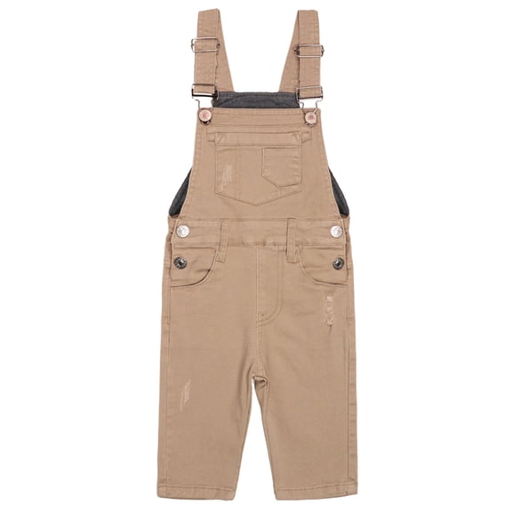 KIDSCOOL SPACE Baby Little Girls Canvas Overalls,Toddler Boys Ripped Holes Casual Workwear,Light Kkaki,6-9 Months