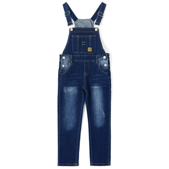 KIDSCOOL SPACE Baby Little Girls Denim Overalls,Toddler Boys Adjustable Jeans Workwear,Deep Blue,4-5 Years