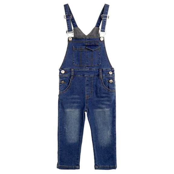 KIDSCOOL SPACE Baby Little Girls Denim Overalls,Toddler Boys Adjustable Jeans Workwear,Deep Blue,9-12 Months