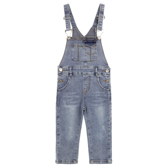 KIDSCOOL SPACE Baby Little Girls Denim Overalls,Toddler Boys Adjustable Jeans Workwear,Light Blue,4-5 Years
