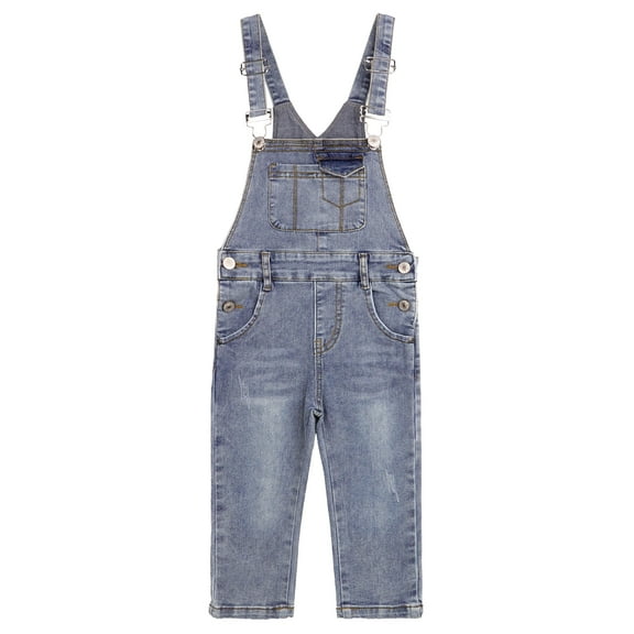 KIDSCOOL SPACE Baby Little Girls Denim Overalls,Toddler Boys Adjustable Jeans Workwear,Light Blue,4-5 Years