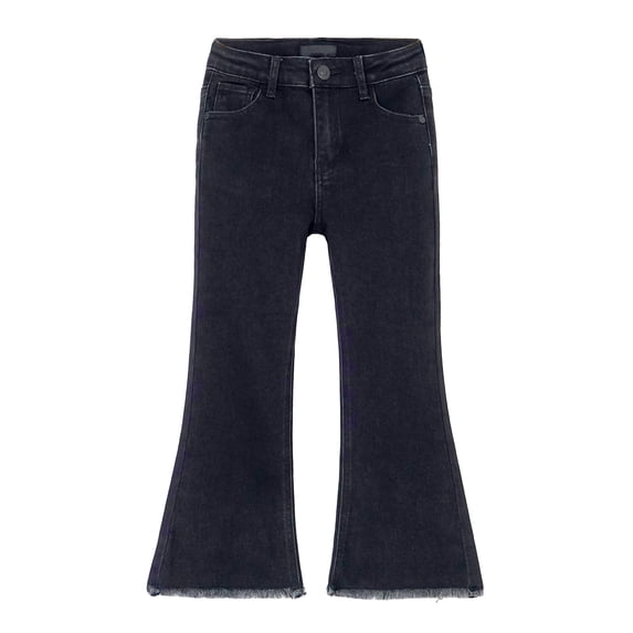 KIDSCOOL Toddler Little Girls Flare Denim Jeans Frayed Hem Bootcut Pants,Black,2-3 Years