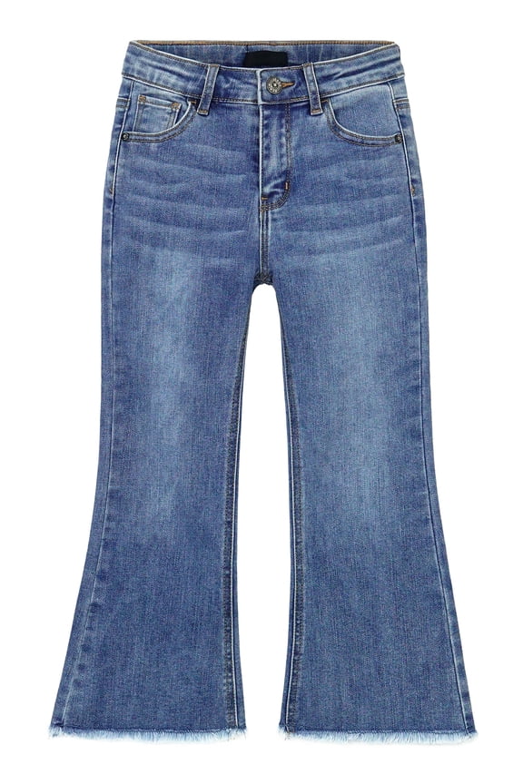 Baby Little Girls Flared Jeans, 18M-5T Raw Edge Hem Stretchy Denim Pants,Light Blue,18-24 Months