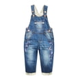 thumbnail image 1 of KIDSCOOL SPACE Baby&Little Girls Flower Embroidered Washed Cotton Denim Overalls,Blue,2-3 Years, 1 of 6