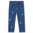 thumbnail image 1 of KIDSCOOL SPACE Baby Little Girls Jeans,Pink Heart Shapped Embroidered Strechy Denim Soft Slim Pants,Blue,12-18 Months, 1 of 6