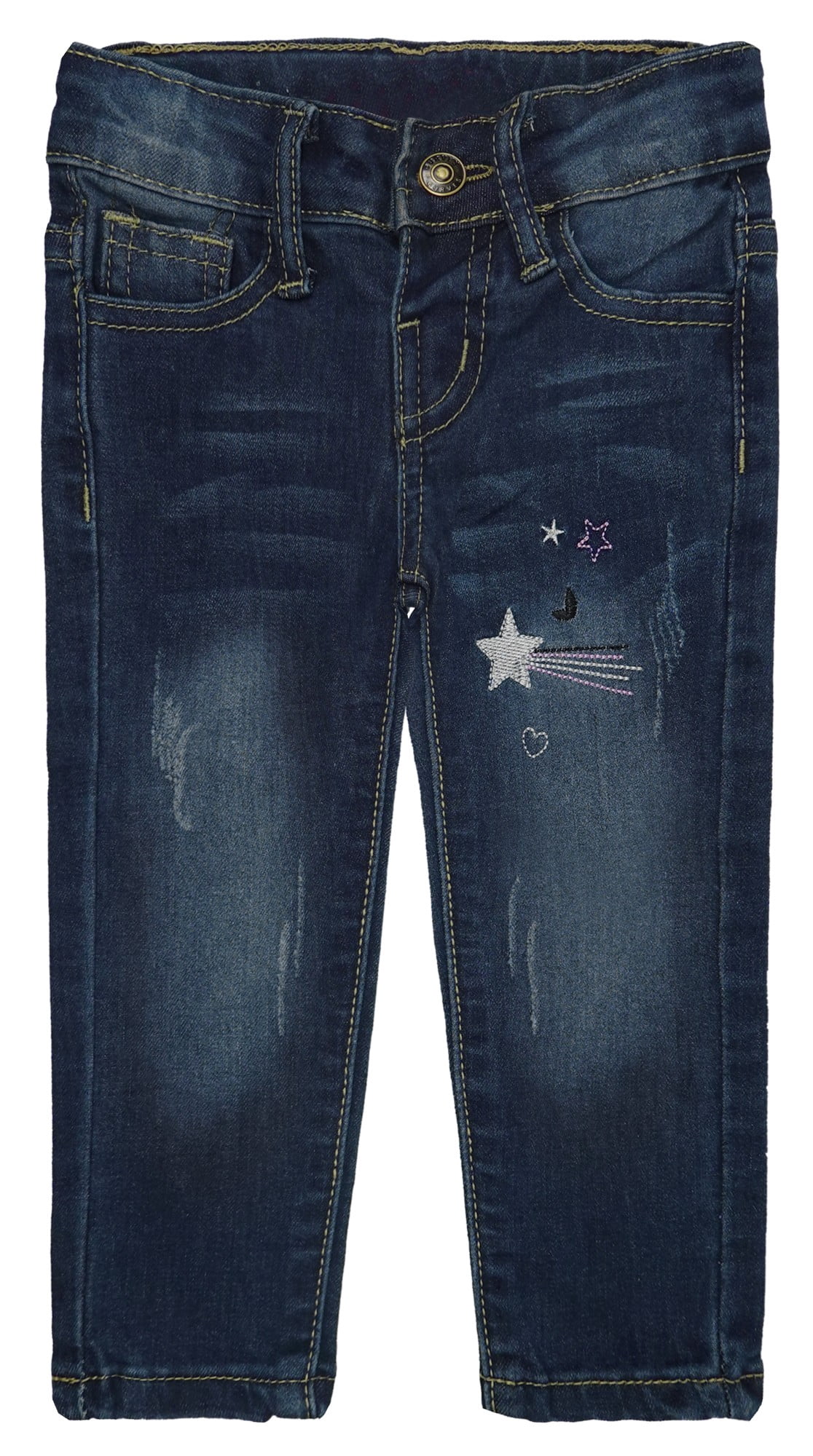 KIDSCOOL SPACE Baby Little Girls Jeans,Ripped Color Stars Embroidered