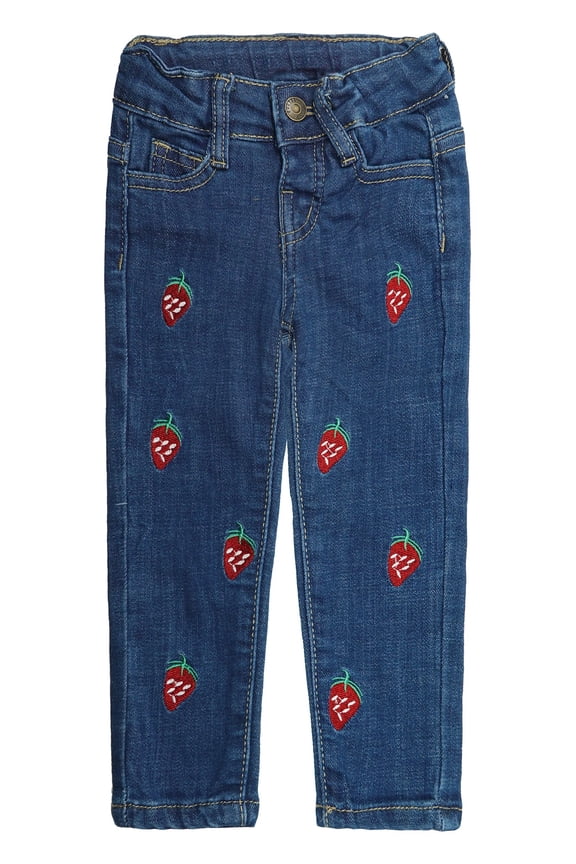 Baby Little Girls Jeans,Strawberry Embroidered Strechy Denim Soft Slim Pants,4-5 Years
