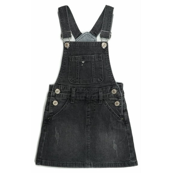 KIDSCOOL SPACE Baby Little Girls Skirt,Ripped Soft Strechy Denim Girls Summer Overalls Dress,Black,12-18 Months