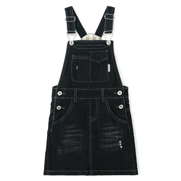 KIDSCOOL SPACE Baby Little Girls Skirt,Ripped Soft Strechy Denim Girls Summer Overalls Dress,Black,5-6 Years