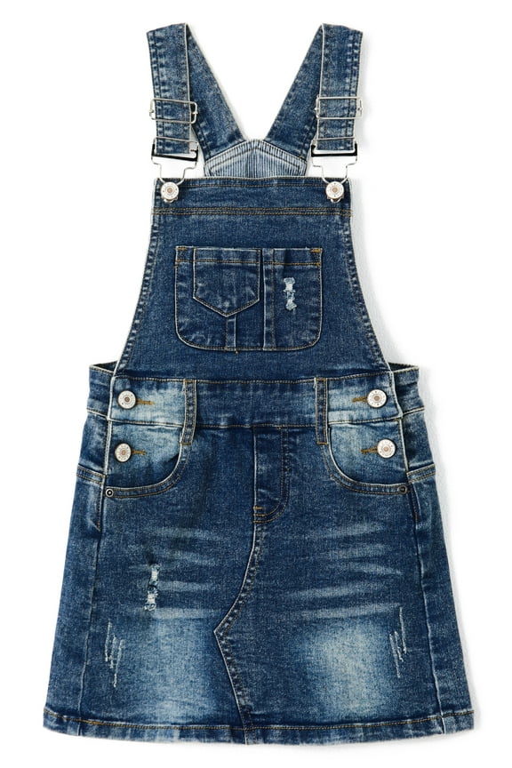 Baby Little Girls Skirt,Ripped Soft Strechy Denim Girls Summer Overalls Dress,Deep Blue,12-18 Months