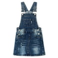 thumbnail image 1 of KIDSCOOL SPACE Baby Little Girls Skirt,Ripped Soft Strechy Denim Girls Summer Overalls Dress,Deep Blue,3-4 Years, 1 of 7