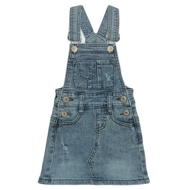 KIDSCOOL SPACE Baby Little Girls Skirt,Ripped Soft Strechy Denim Girls Summer Overalls Dress,Light Blue,12-18 Months