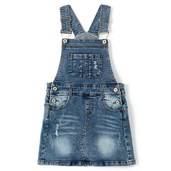 KIDSCOOL SPACE Baby Little Girls Skirt,Ripped Soft Strechy Denim Girls Summer Overalls Dress,Light Blue,3-4 Years