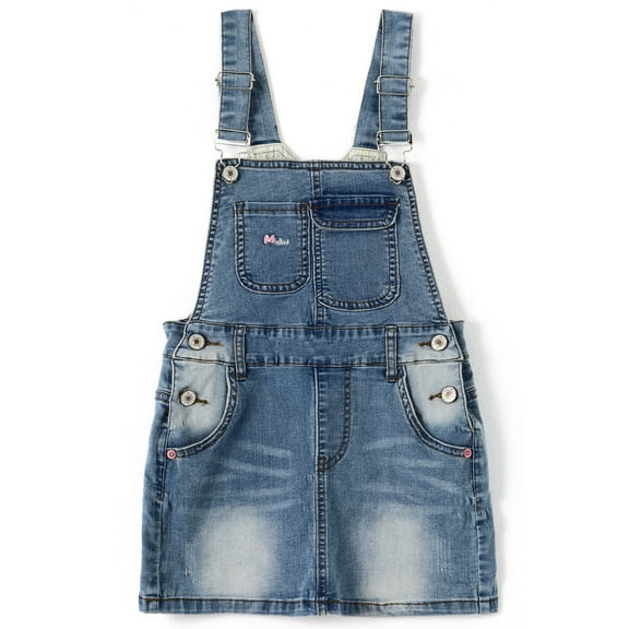 KIDSCOOL SPACE Baby Little Girls Skirt,Ripped Soft Strechy Denim Girls Summer Overalls Dress,Light Blue,3-4 Years
