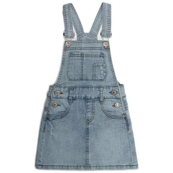 KIDSCOOL SPACE Baby Little Girls Skirt,Ripped Soft Strechy Denim Girls Summer Overalls Dress,Light Blue,5-6 Years