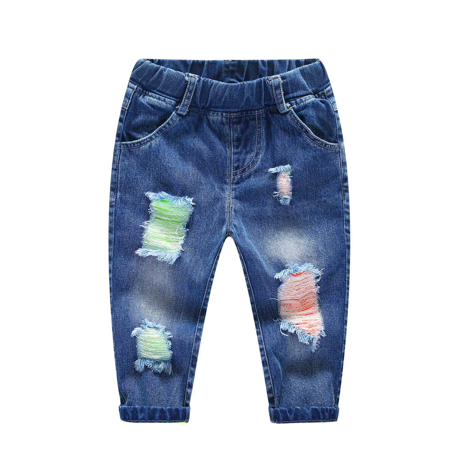 MSemis Girls Kids Ripped Distressed Denim Pants Jeans Kids Wide Leg Casual  Loose Pants,Size 5-14 Blue-B 10-12