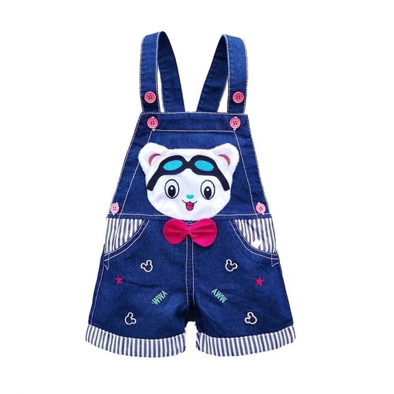 KIDSCOOL SPACE Baby Summer Cotton Denim 3D Bear Soft Shorts Overalls