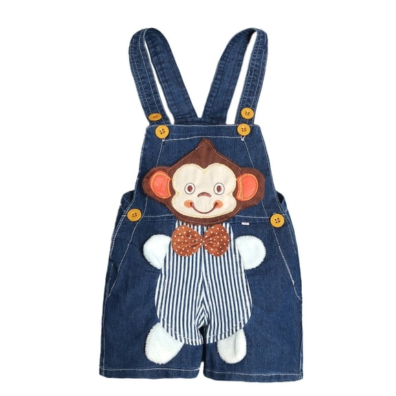 KIDSCOOL SPACE Baby Summer Cotton Denim 3D Monkey Soft Shorts Overalls,12-18 Months