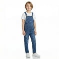 thumbnail image 1 of KIDSCOOL SPACE Big Boys Denim Overalls,Ripped Holes Elastic Band Inside Jeans Workwear,Blue,9-10 Years, 1 of 8