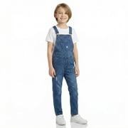 KIDSCOOL SPACE Big Boys Denim Overalls,Ripped Holes Elastic Band Inside Jeans Workwear,Blue,9-10 Years
