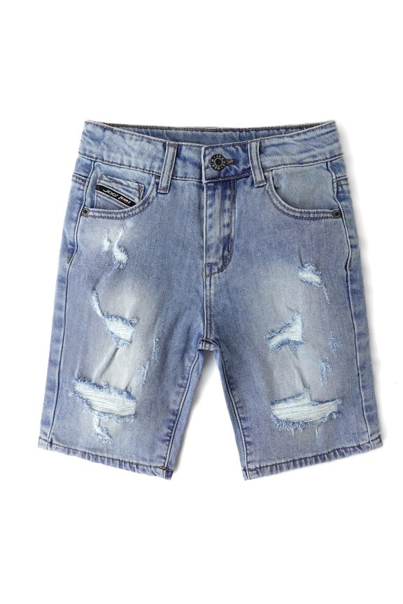 Big Boys Denim Shorts,Elastic Waistband Inside Ripped Holes Stretch Jeans Summer Wear, Light Blue, 10-11 Years