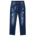 thumbnail image 1 of KIDSCOOL SPACE Big Boys Jeans,Elastic Band Inside Ripped Slim Fit Denim Pants,Deep Blue,8-9 Years, 1 of 6