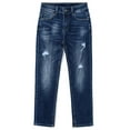 thumbnail image 1 of KIDSCOOL SPACE Big Boys Jeans,Elastic Band Inside Ripped Slim Fit Denim Pants,Deep Blue,8-9 Years, 1 of 5