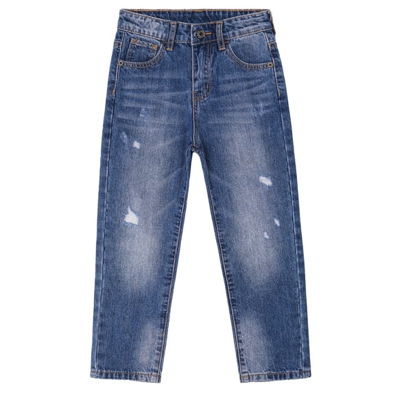 KIDSCOOL SPACE Big Boys Jeans,Elastic Band Inside Ripped Straight Line Denim Pants,Deep Blue,10-11 Years