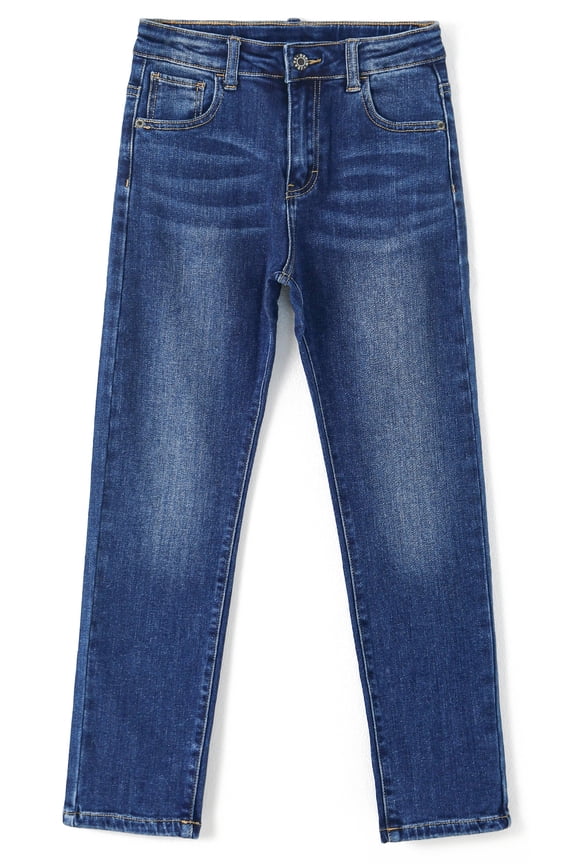 Big Boys Jeans,Elastic Band Inside Simple Desgin Stretchy Denim Pants,Mid Blue,11-12 Years