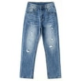 thumbnail image 1 of KIDSCOOL SPACE Big Boys Jeans,Kids Elastic Band Inside Ripped Denim Pants,Light Blue,8-9 Years, 1 of 6