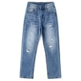 thumbnail image 1 of KIDSCOOL SPACE Big Boys Jeans,Kids Elastic Band Inside Ripped Denim Pants,Light Blue,8-9 Years, 1 of 6