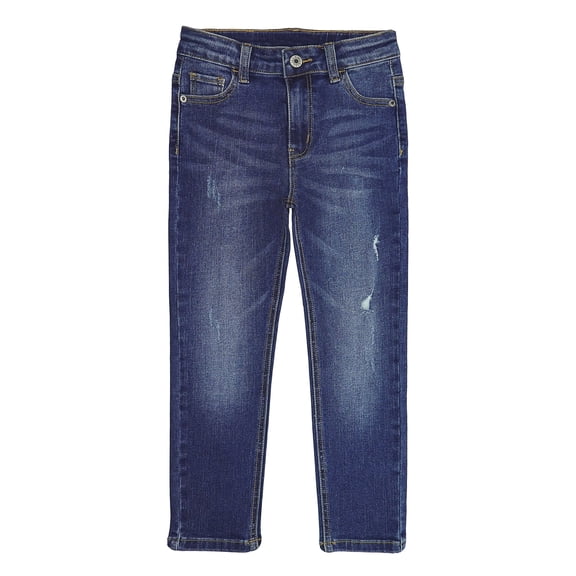 KIDSCOOL SPACE Big Boys Jeans,Kids Elastic Band Inside Ripped Holes Denim Pants,Deep Blue,11-12 Years