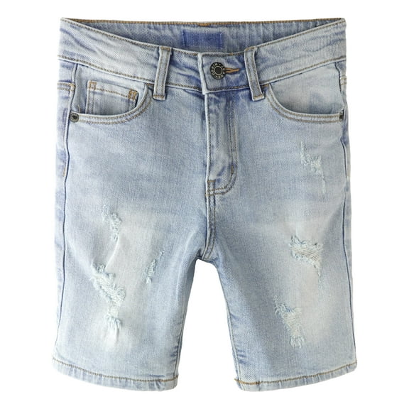 KIDSCOOL SPACE Big Child Denim Shorts,Elastic WaistBand Inside Simple Jeans Summer Half Pants, Light Blue,11-12 Years